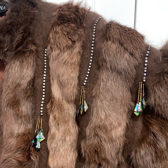 Angora Rabbit Fur Hair Vintage Genuine Embellished Rhinestone Jacket Size Large - Picture 4 of 14